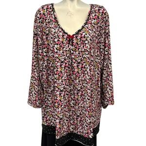 Ellen Tracy‎ Womens Multicolor Floral Pattern V-Neck Blouse Size 3X 3/4 Sleeve